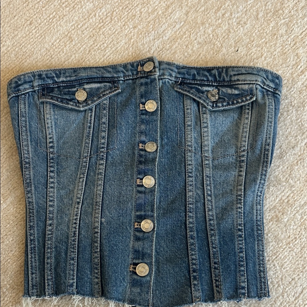 Denim Strapless Corset Top in Blue